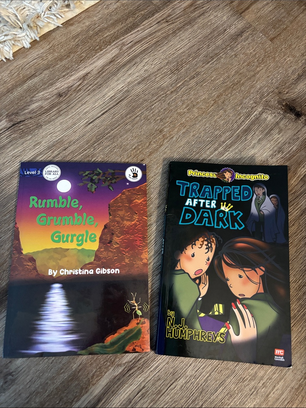 Pair of Kids’ Books — "Rumble, Grumble, Gurgle" & "Trapped After Dark"